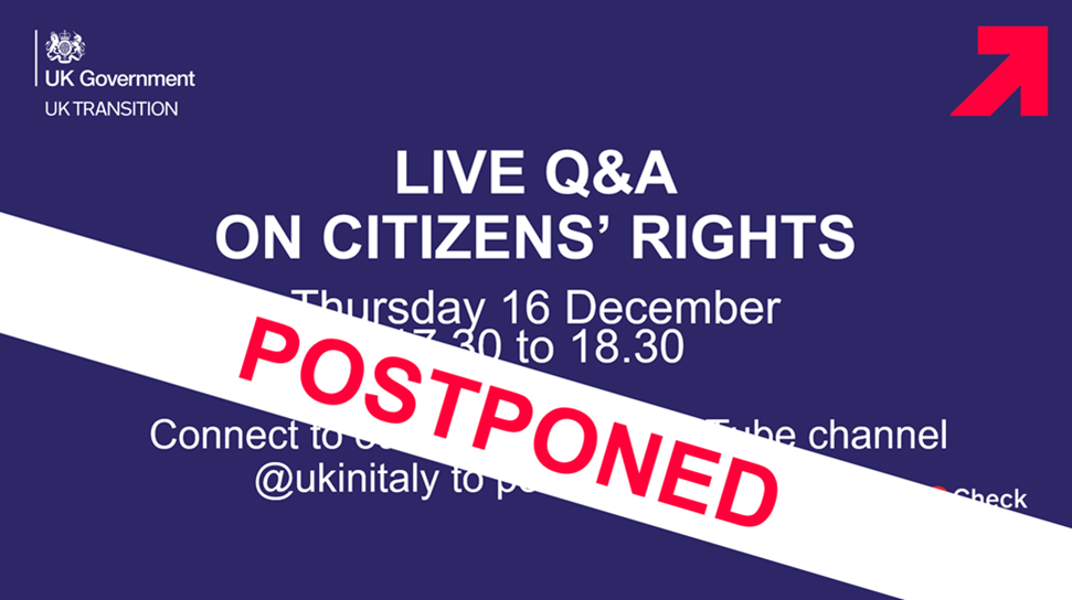POSTPONED – Live Q&A on Citizens’ Rights with The British Embassy Rome